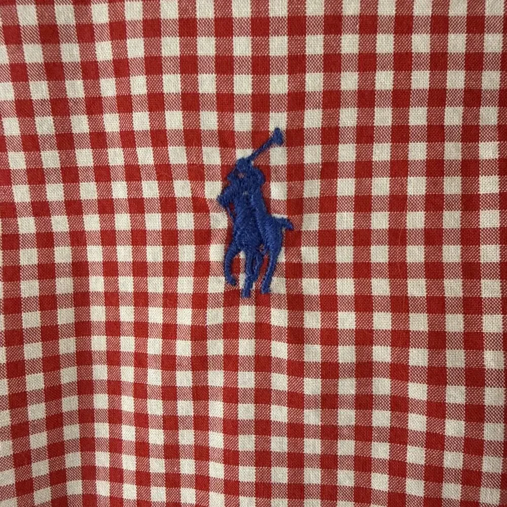 Ralph Lauren Boys 14-16 Red White Gingham Check Long Sleeve Button Down Shirt